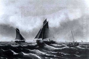 Fischerboote Auf Hoher See Bei Aufziehendem Gewitter