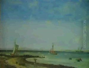 Marine Mes Sejlskibe Ud For Kysten by Daniel Hermann Anton Melbye