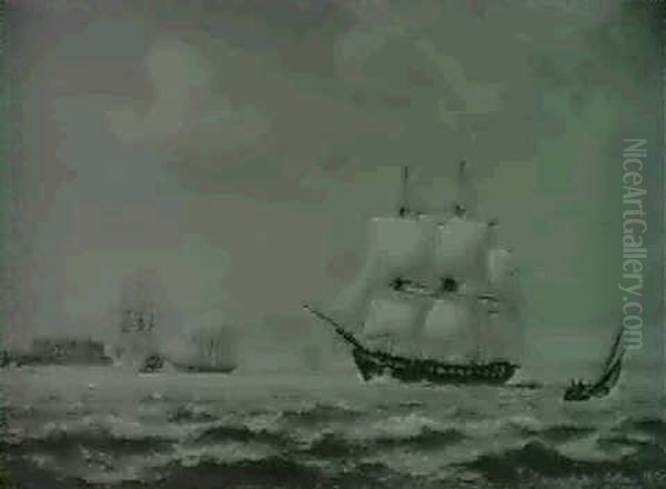 Skibe For Fulde Sejl Ud For Kronborg - view 1