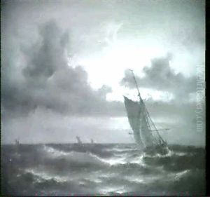 Marine Med Fiskerbade, Aften by Daniel Hermann Anton Melbye