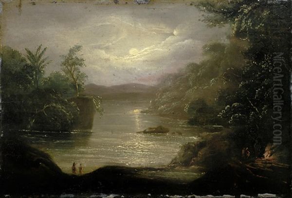 Figures By A Fire In A Moonlit Cove, Possibly Central Or South America - view 1