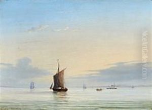 Seascape With Sailing Ships In Early Morning by Fritz Siegfried George Melbye