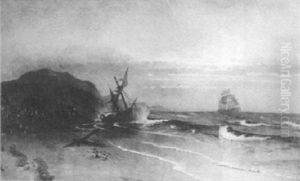 Two Ships At Sea With Luminous Sky Two Ships At Sea With Luminous Sky