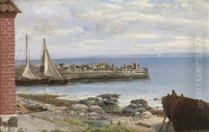 Kustenszene Mit Kleiner Anlegestelle by Vilhelm Melbye