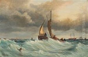 A Marine With Fishermen In A Boat And Several Other Ships by Vilhelm Melbye