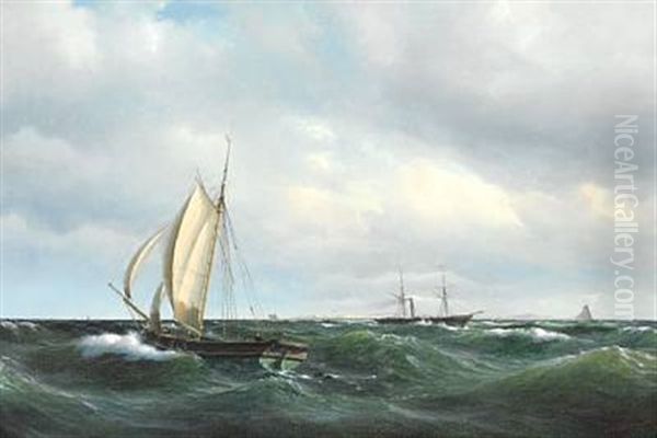 Stormfuld Eftermiddag I Skagerak. En Dansk Jagt Og Forskjellige Skibe Passere Skagen - view 1