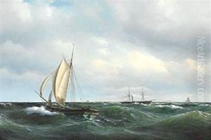 Stormfuld Eftermiddag I Skagerak. En Dansk Jagt Og Forskjellige Skibe Passere Skagen by Vilhelm Melbye