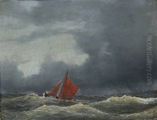 Seascape With A Sailboat In Rough Seas - view 1