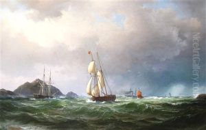 Vessels In A Rocky Channel In Boisterous Seas by Vilhelm Melbye
