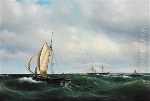 Sailing Boats And Steamer Off The Coast Of Skagen - view 1