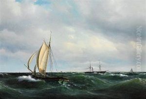 Sailing Boats And Steamer Off The Coast Of Skagen