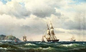 Sailing Ships At Sea by Vilhelm Melbye