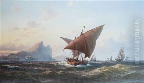 A Spanish Felucca, British Warships And Other Shipping In The Mediterranean Off Gibraltar - view 1