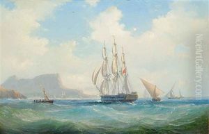 A Royal Navy Warship Running Into Gibraltar At Dusk, With Xebecs And Other Shipping Off Her Starboard Quarter