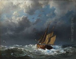Seascape With A Sailing Ships In High Waves by Vilhelm Melbye