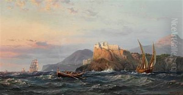 Morning Light Over The Island Of Procida, Italy, With Ships Off The Coast - view 1