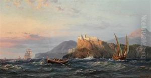 Morning Light Over The Island Of Procida, Italy, With Ships Off The Coast by Vilhelm Melbye
