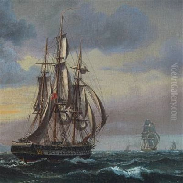 Seascape With Numerous Sailing Ships Near A Rocky Coast - view 1