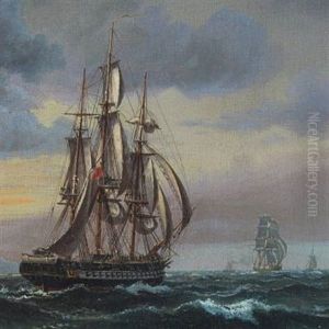 Seascape With Numerous Sailing Ships Near A Rocky Coast by Vilhelm Melbye