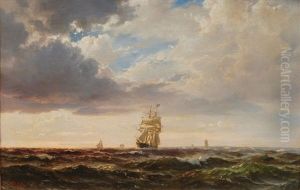 Tall Ship In Choppy Sea by Vilhelm Melbye