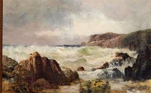 Seascape With Large Waves Beating Against The Cliffs