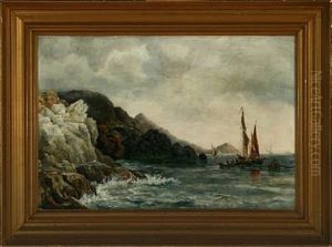 Rocky Coast With Sailing Ship by Vilhelm Melbye