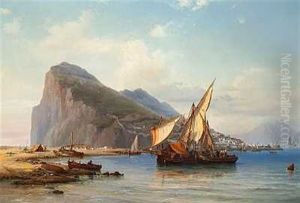 Parti Fra Gibraltar Med Fiskerbade Ud For Kysten by Vilhelm Melbye