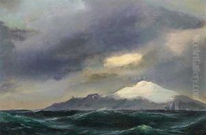 Skibe I Oprort So Ud For En Snedaekket Klippekyst by Vilhelm Melbye