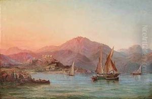 Rheden Ved Alicante I Spanien. Tilhoire I Billedet Det Engelske Linieskib "edgar", Aftenbelysning Rheden Ved Alicante I Spanien. Tilhoire I Billedet Det Engelske Linieskib "edgar", Aftenbelysning