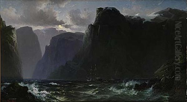 Dramatiskt Fjordlandskap Med Batar - view 1