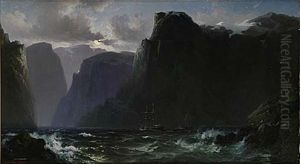 Dramatiskt Fjordlandskap Med Batar by Vilhelm Melbye