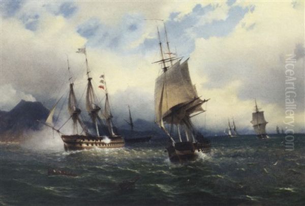 Warships In The Mediterranean Signalling Their Arrival Off Naples - view 1