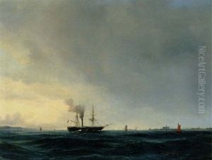 Livlig Trafik I Sundet. I Baggrunden Kronborg by Vilhelm Melbye
