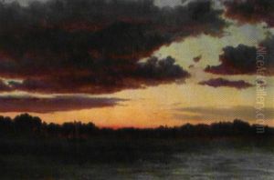 Marine Med Sejlskib Ud For Kysten, Ved Solnedgangstide by Vilhelm Melbye