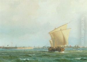 Sejlskibe Forlader Kobenhavns Havn by Vilhelm Melbye