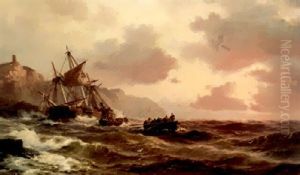 Rescue Boats Off A Rocky Coast by Vilhelm Melbye