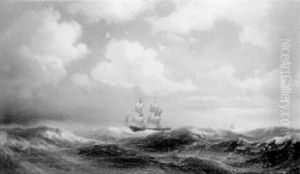 Two-masted Ships In Choppy Seas by Vilhelm Melbye