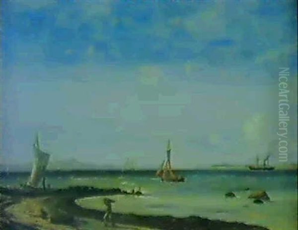 Dansk Marine Med Sejlskibe Naer Kysten - view 1