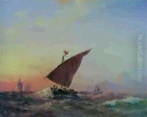 Marine Med Sejlskibe Udfor Klipperig Kyst, Middelhavet by Vilhelm Melbye