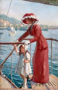 Moeder En Dochter Aan De Kust Van Cannes by Franz Melchers