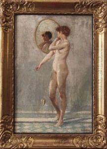Femme Nue Debout Devant Un Miroir by Franz Melchers