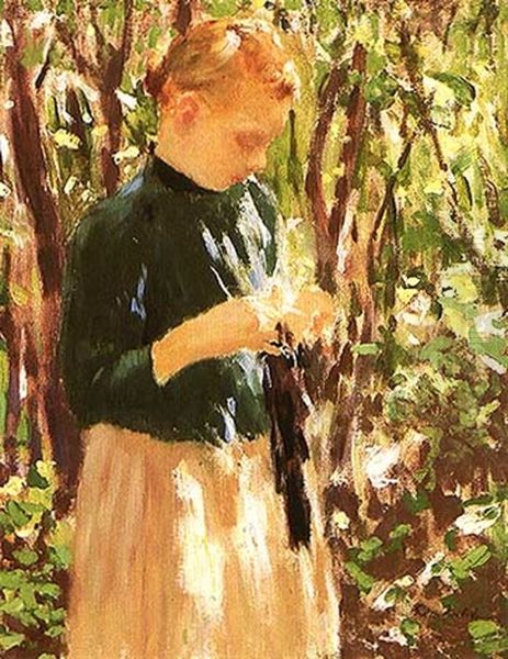 Girl Knitting - view 1