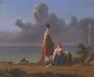 Zwei Junge Fischersfrauen Am Meeresstrand