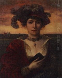 Portrait Of A Young Noble Woman In A Feathered Hat, A Landscape Beyond