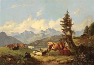 Alm Mit Weidevieh Vor Gebirgslandschaft Alm Mit Weidevieh Vor Gebirgslandschaft