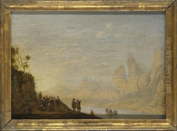 Flusslandschaft Mit Wanderern Und Boot - view 1