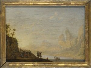 Flusslandschaft Mit Wanderern Und Boot by Gerard Melder