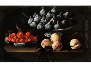 Stillleben Mit Feigen Auf Einer Servierschale Und Teller Mit Kirschen Und Pfirsichen by Luis Melendez