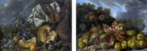 Nature Mortes De Fruits Sur Fond De Paysage (+ Another; Pair) by Luis Melendez
