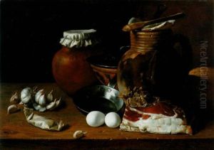 Des Gousses D'ail, Des Oeufs, Du Jambon, Une Poele Et Des Jarres Sur Une Table